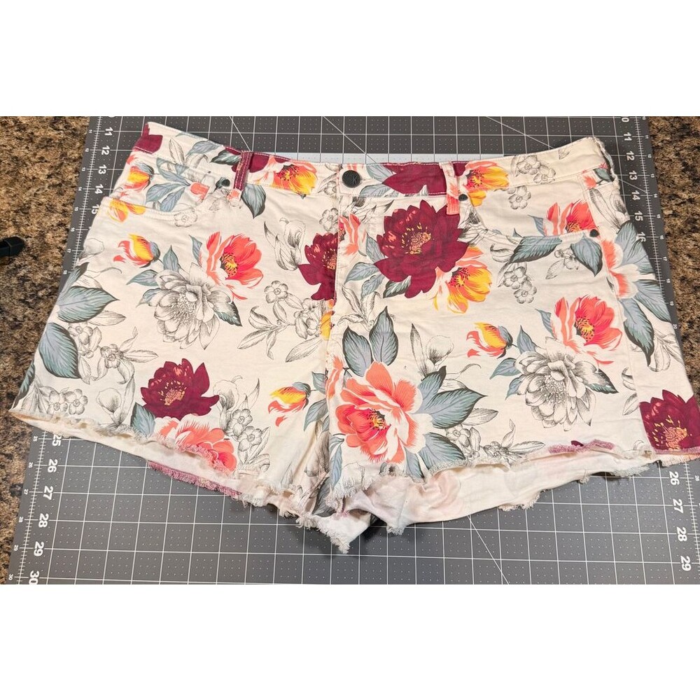 KUT From The Kloth Women's 18 Floral Denim Shorts High Rise Raw Hem Stretch